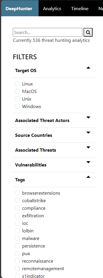 analytics filters available