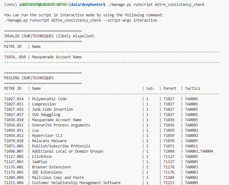 MITRE consistency check script output